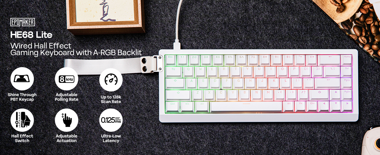 EPOMAKER HE68 Lite Wired Magnetic Gaming Keyboard with A-RGB Backlight