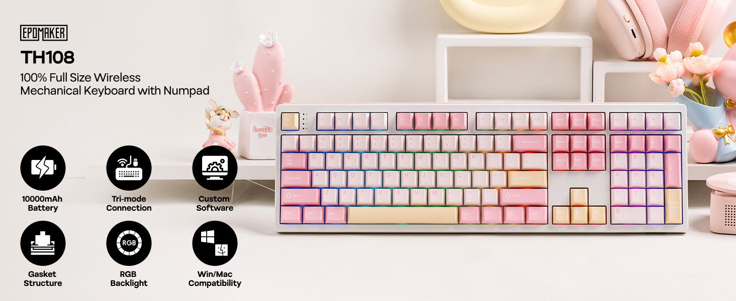 EPOMAKER TH108 Full Size 108 Keys Hot-Swap Mechanical Keyboard for Gaming/Office